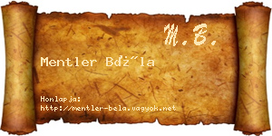 Mentler Béla névjegykártya